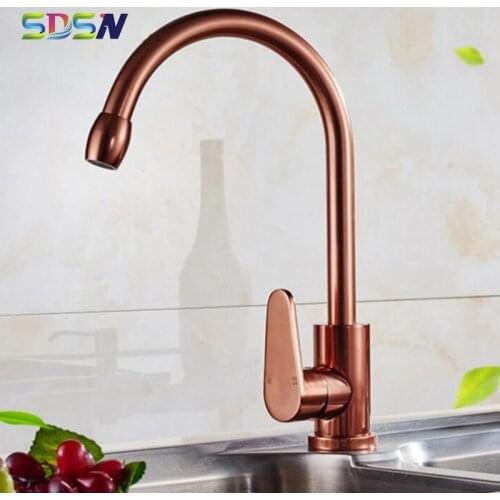Rose Gold Kitchen Faucets SDSN Space Aluminum Kitchen Sink Faucets 360 Degree Rotation Kitchen Mixer Tap Hot Cold Water Taps