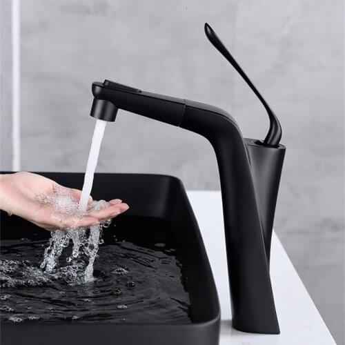 Basin Sink Faucets Brass Black Pull Out Bathroom Tap Swivel Single Handle Deck Mounted Bath Basin Vessel Mixer Water Tap Chrome