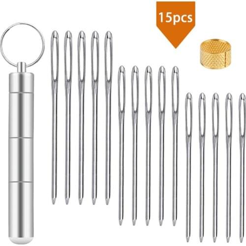 LMDZ Large-Eye Blunt Needles Steel 15 Pieces 3 Sizes Cross Stitch Needles with Storage Box+Thimble Craft Embroidery Tools