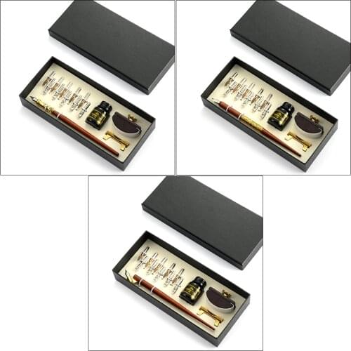High Quality Vintage Dip Pen Fountain Writing Ink 10 Nibs Ink Blotter Gift Box Calligraphy Stationery School Supplies