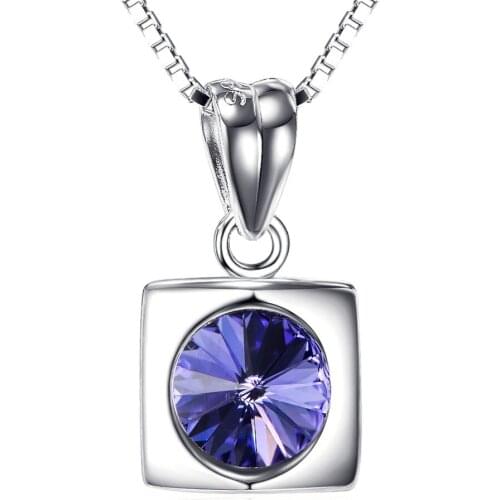 YFN 925 Sterling Silver Necklaces Purple Crystal Rhinestone Square Statement Pendant Necklace Chain Charm Best Gifts