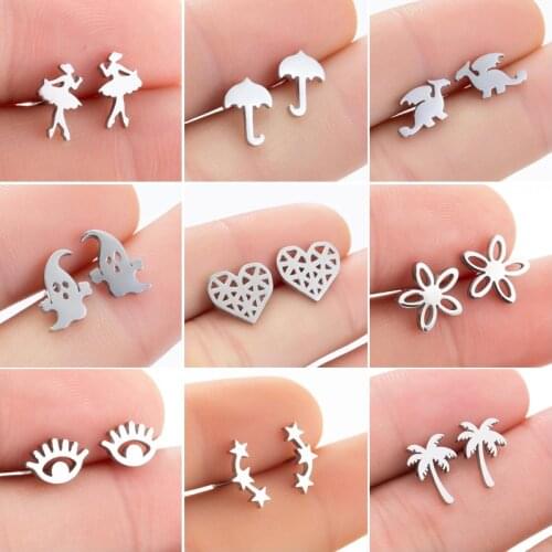 Multiple Stainless Steel Ballet Earrings for Women Girls Fashion Minimalist Umbrella Eye Flower Star Heart Earings Jewelry Gifts