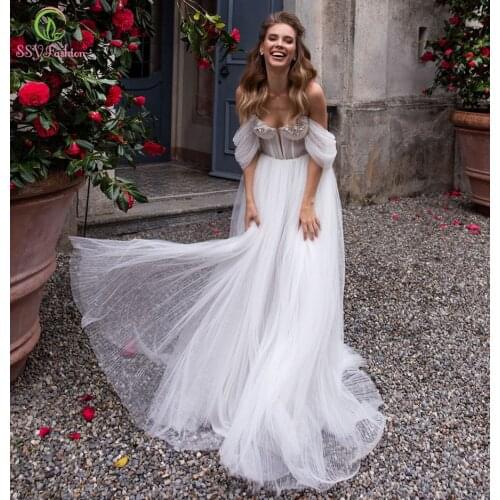 SSYFashion New White Wedding Dress Sweetheart Beading Long Sleeve Sweep Train Sexy Wedding Gown for Bride Vestido De Novia