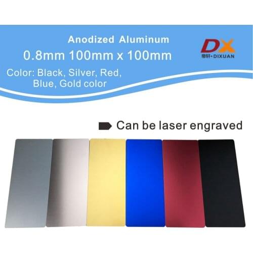 0.8mm 100x100mm Black Silver Blue Red Gold Color Anodized Aluminium Blank Laser Engraved Marking Material Aluminum Plates Sheets