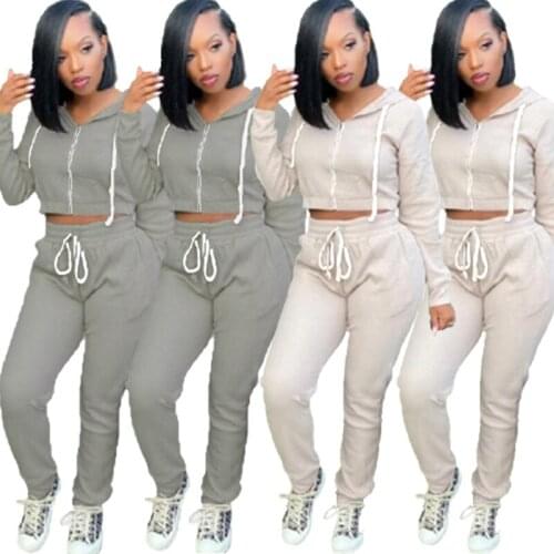 2020 Autumn Fleece Sweatsuits Women Fitness Long Sleeve Zipper hooded Sweatshirt And Pants Two Piece Set Casual Outfits S-XXL