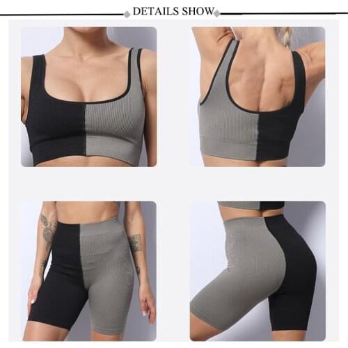2021 Breathable Sport Long Suits Quick Dry Yoga Set Workout Clothes For Women Gym Shorts Sets Female Color-matching Gym Clothing