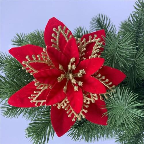 5pcs Artifical Christmas Flowers Glitter Poinsettia for Christmas Tree Ornaments DIY Xmas Decoration New Year Decor Navidad 2021