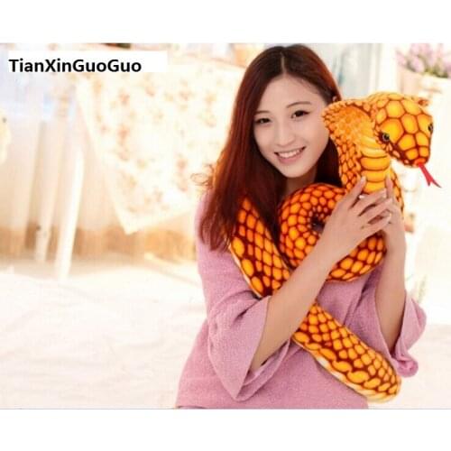 Large 200cm artificial yellow snake cobra plush toy soft doll throw pillow funny toy birthday gift b2747