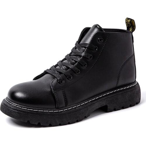 Boots Mens 2021 Winter Thick-soled British Style High-top Leather Shoes Plush Warm Leather Boots Non-slip Wear-resistant