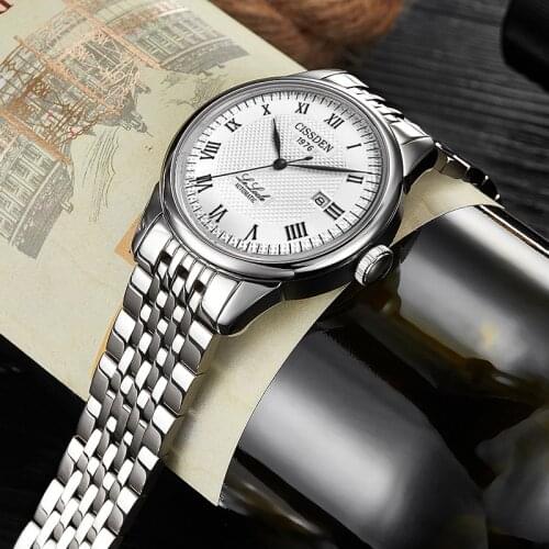CISSDEN Brand Men Fashion Watches Stainless Steel Automatic Mechanical Mens Wristwatches Miyota 8205 Movement Relogio Masculino