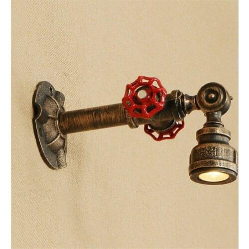 Loft Industrial Wind LED Wall Light Fixtures Vintage Red Valve Iron Water Pipe Wall Lamp Bedside Sconce Lighting Lampara Pared