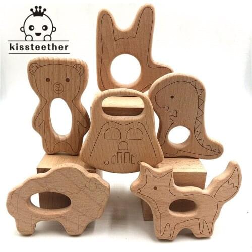 Beech Wooden Teether 1pcs BPA Free Cute Baby Teething Pug Toys DIY Necklace Rattle Pendants Wooden Non-toxic Teethers