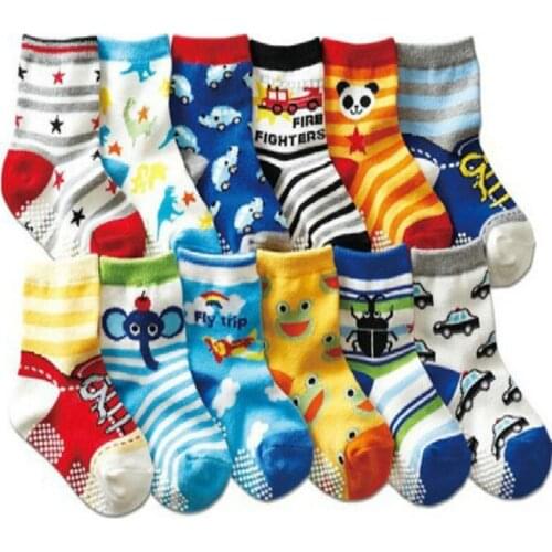 Kids Spring Summer Children Cotton Cartoon Baby Socks Slip-resistant Glue Points Sock 10pair /lot