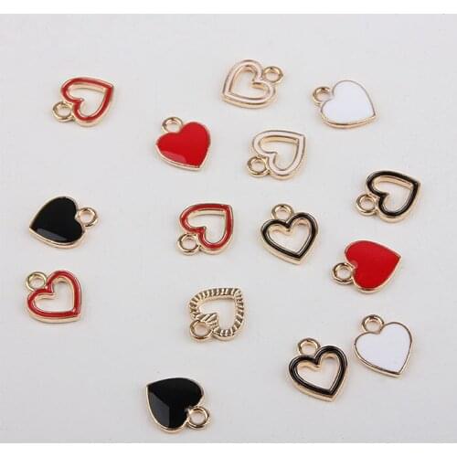 Diy jewelry earring pendants accessory 100pcs/lot alloy drop oil gold color cartoon hearts shape floating locket charms