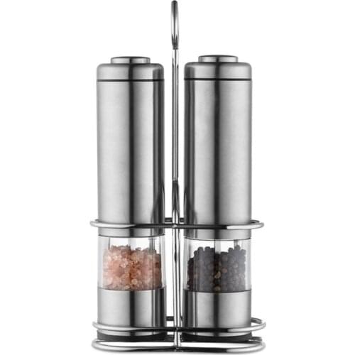 Electric Salt And Pepper Grinder Set Battery Operated Stainless Steel Salt Pepper Mills Stand Ceramic Grindersdrowship