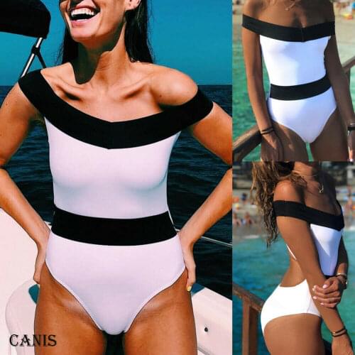 Brand New Women Sexy Bandage Patchwork Off Shoulder Cut Out One Piece Bikini Monokini Push Up Padded Bra Swimwear Swimsuit Hot