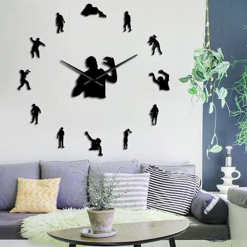 DIY Giant Wall Clock Creepy Zombie Horror Wall Art Mirror Stickers Huge Halloween Hanging Wall Decor Frameless Wall Watch Clock