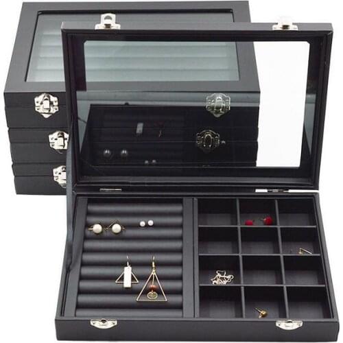 Hot sale Fashion New Size PU Leather Jewelry Organizer Jewelry Display Earring Holder Ring Box Necklace box Jewellery Gift Box