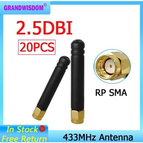20pcs 433MHz Antenna 2.5dbi RP-SMA Connector Plug 433 mhz directional antena waterproof antenne for Lorawan watermeter Gasmeter
