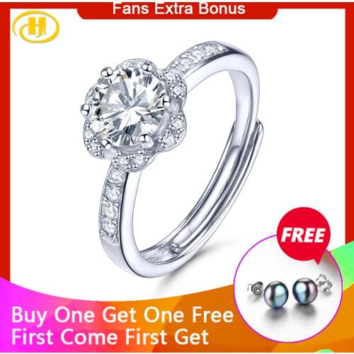 Hutang Solid 925 Sterling Silver Ring 1 Carat Moissanite Rings Sakura Shape Fine Jewelry for Womens Anniversy Engagement Gift