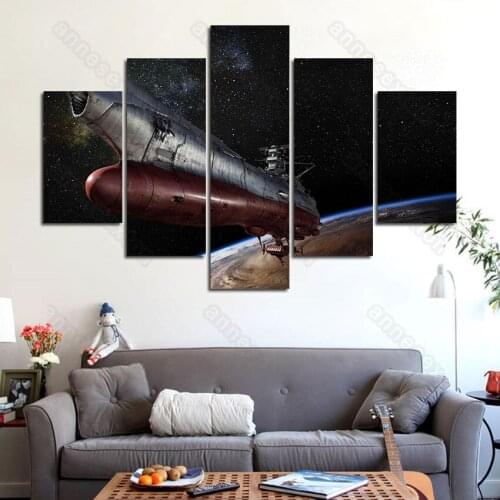 5 Pieces Hd Printed Canvas Painting Rocket Flying Into Space In Black Planet Poster and Print for Home Rooms Wall Decoration
