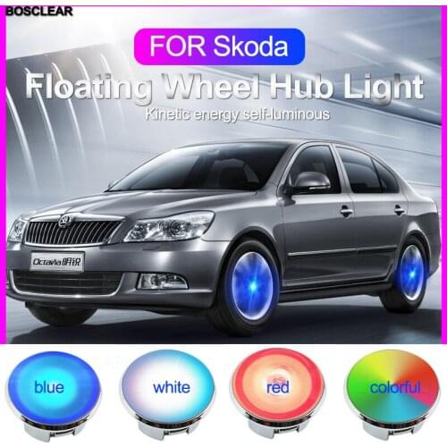 4pcs 56mm Auto Wheel Center Hub Cap Cover Lamp Floating Illumination LED Light For Skoda Octavia Rapid Fabia Kodiaq Karoq Superb