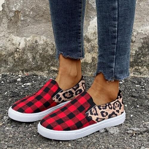 Women canvas Shoes 2021 trendy Leopard Flats Women red plaid loafers Shoes Women Casual Shoes zapatillas de mujer