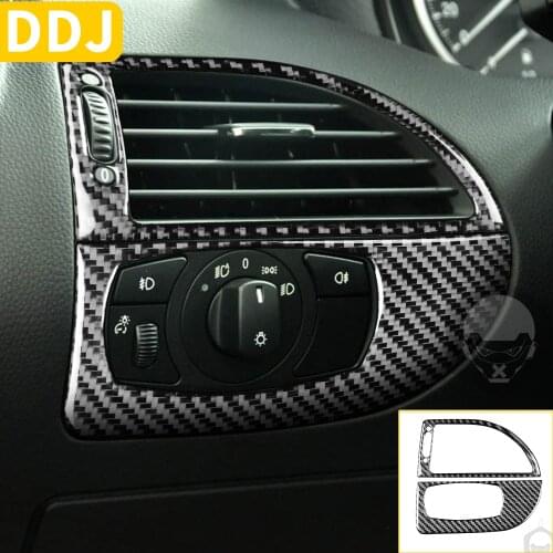 Car Headlight Switch Panel Cover AC Air Vent Frame Carbon Fiber Sticker Kit For BMW 6 Series M6 E63 E64 2004-2010 Interior Black