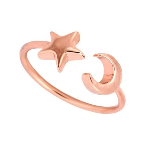 MANGOSKY Silver and Rose Gold Color Adjustable Crescent Moon and Tiny Star Rings for Women