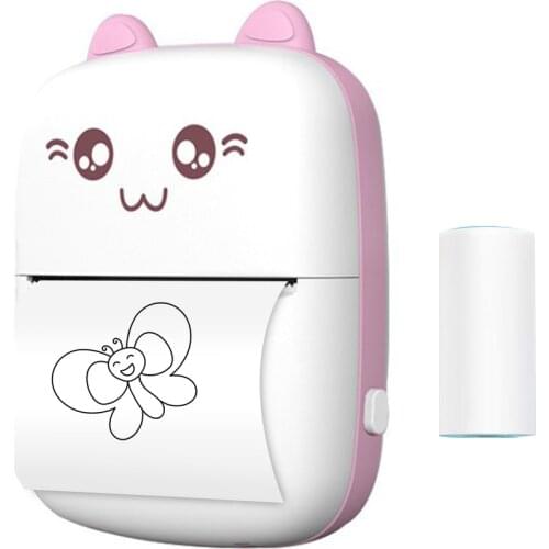 Mini Thermal Printer Portable BT Wireless Printer 200dpi with 1 Roll Thermal Paper for Printing Photo Receipt Sticker Label