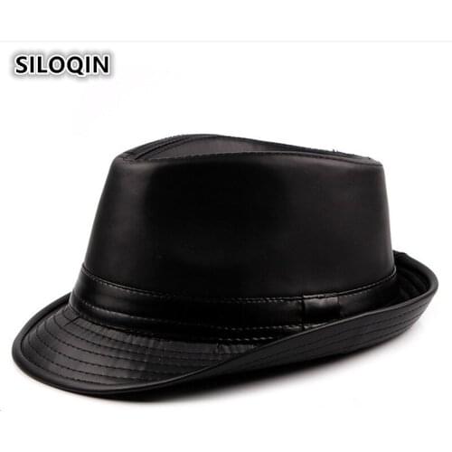 SILOQIN Mens Cap Autumn Winter PU Leather Fedoras Simple Stylish Retro Jazz Hats For Men And Women Trendy Street Dance Dad Hat