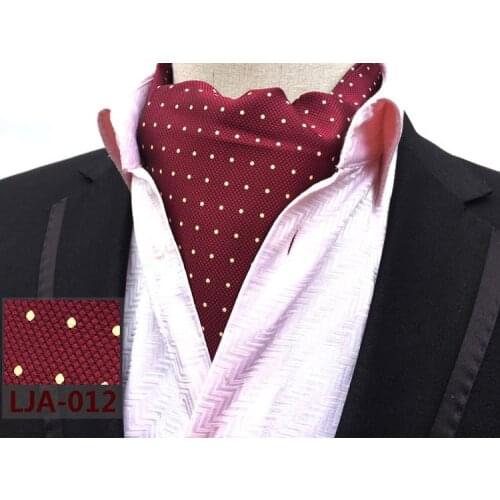 Mens Ascot Tie Burgundy with Yellow Dot Pattern High Quality Woven Cravat
