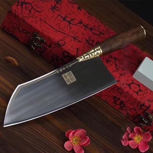 9inch Handmade Sharp Fixed Blade Kitchen Slicing Chef Knife Chinese Meat Cleaver Figured Vegetable Cutter Longquan Cooking Tools