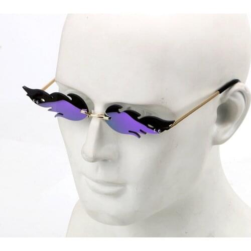 Fire Flame Sunglasses Fashion UV 400 Eyewear Rimless Wave Sunglasses Trending Narrow Streetwear Car Driving Glasses