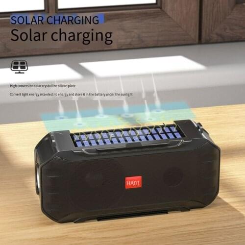 Portable Wireless Speakers Bass Subwoofer FM Radio Solar Charging Bluetooth Speaker TF Card USB Column Music Box with Flashlight