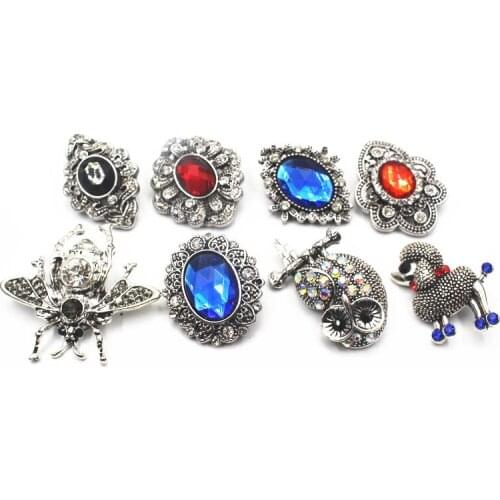 Mix 10pcs/lot Rhinestone Elephant Many Styles 18-22mm Big Alloy Snap Buttons Fit Women Snap Bracelets Watches Snap DIY Jewelry