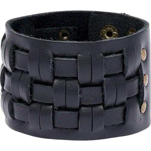 Charms Geometric Briaded Layer Crafts Cuff Bangle Fashion Genuine Leather Bracelet Punk Men Wristband Bracelet Jewelry