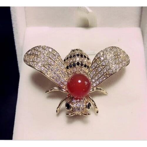 Titane acier incrusté rouge ambre abeilles Noble broche cadeaux livraison gratuite