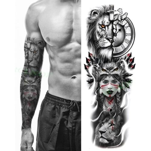 Waterproof Temporary Tattoo Sticker Female Warrior Lion roman clock Full Arm Fake Tatto Flash Tatoo for Men Women