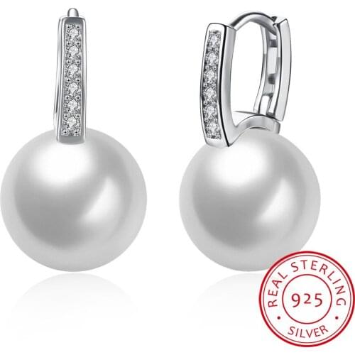 Sterling Silver Jewelry Earrings 925 Sterling Silver Crystal Pearl Hoop Earrings Brincos Pendientes de plata
