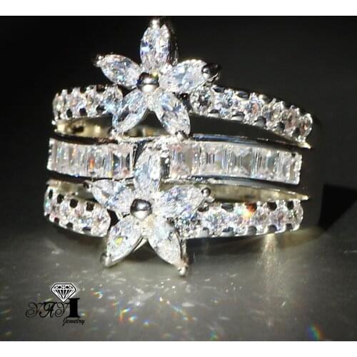 YaYI Jewelry Fashion Princess Cut Multi-Color Huge Flower Cubic Zirconia Silver Color Engagement Wedding Party LoversRings