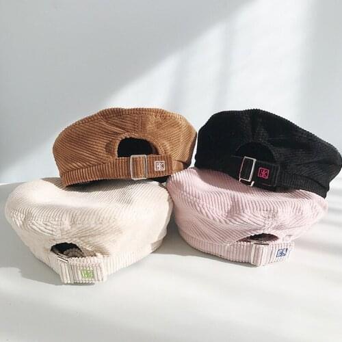 Womens Hat Autumn and Winter Embroidery Letter Newsboy Hat Wild Korean Corduroy Painter Cap Retro Student Beret Hat Goros