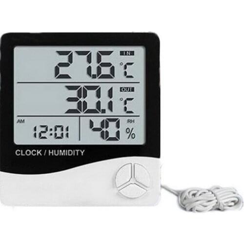 LCD Electronic Digital Thermometer Humidity Meter Indoor Outdoor Dual Hygrometer Display Weather Station Clock HTC-1/HTC-2