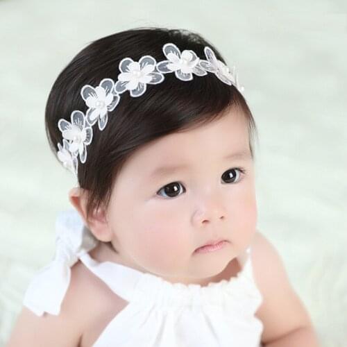 10pcs Fashion Cute Pear Flower Girls Lace Hairbands Solid Kawaii Gauze Floral Newborn Soft Headbands Headwear Accessories