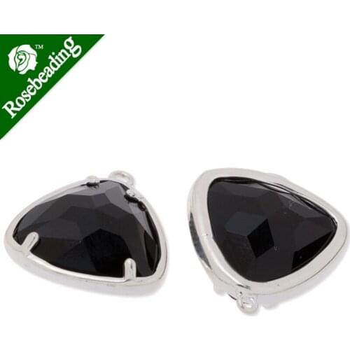 14.5x16mm framed glass,metal framed glass,Faceted glass,black,connectors,gemstone bezel,Sold 5pcs/lot-C3650