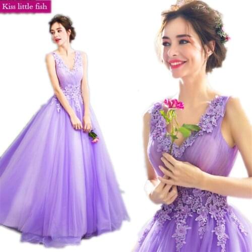 160 Free shipping Purple V neck Long prom dresses Vestido de festa longo