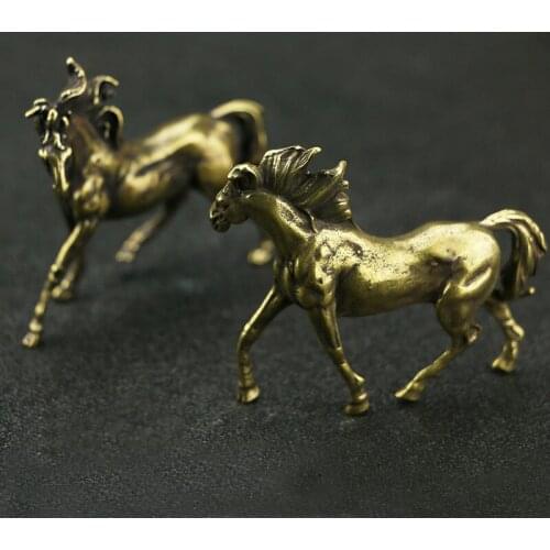 2pcs/set Brass Horse Figurines Ornaments Home Decoration Antique Bronze Collectibles Retro Copper Horses Animal Crafts Gifts