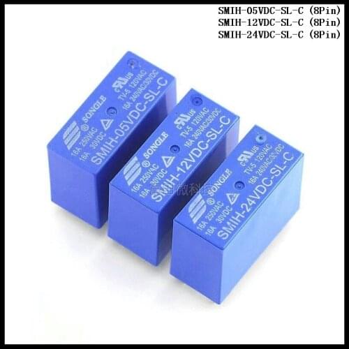 3pcs/Lot SONGLE Power Relay SMIH-05VDC-SL-C / SMIH-12VDC-SL-C / SMIH-24VDC-SL-C 8Pins 5V/12V/24V 16A PCB Type