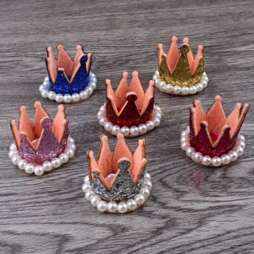 30pcs/lot 6colors 3D Felt Crown Flower For Kids Hair Accessories Glitter Non-woven Fabric Tiaras For Kids Girls Hair Ornaments