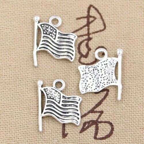 30pcs Charms Usa Flag 18x15mm Antique Bronze Silver Color Pendants DIY Necklace Crafts Making Findings Handmade Tibetan Jewelry